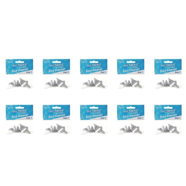 10x 4PK Jarvis Walker Star Fishing Sinkers Value Pack - Size 1