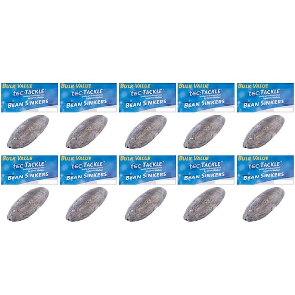 10x 35PK Jarvis Walker Bean Fishing Sinkers Value Pack - Size 2
