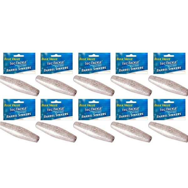 10x 70PK Jarvis Walker Barrel Fishing Sinkers Value Pack - Size 1