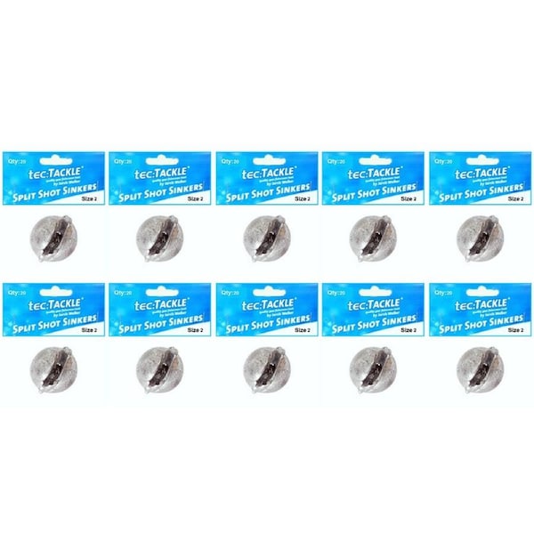 10x 20pc Jarvis Walker Split Shot Fishing Pre Packed Sinkers Shots - Size 2