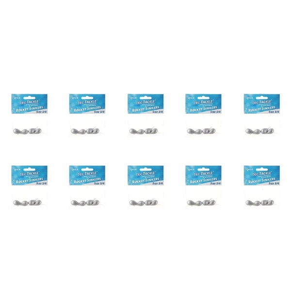 10x 4PK Jarvis Walker Rocket Fishing Sinkers - Size 3/4