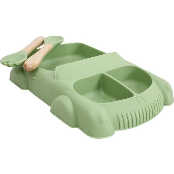 Racecar Silicone Baby Feeding Bowl and Cutlery - 3Pc Set 21x14.5cm Green