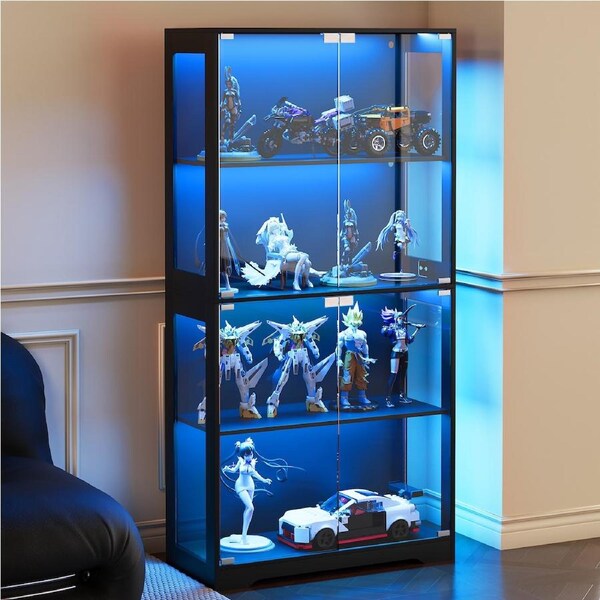 Advwin 4 Tier Display Cabinet Tall Storage Bookshelf Organizer Hallway Storage Cabinet Black
