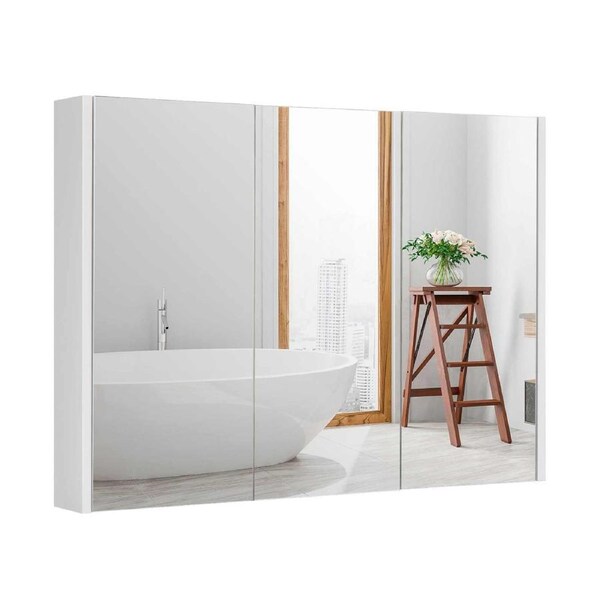 Costway 3 Door Mirror Bathroom Cabinet 2-Tier Wall Mounted Storage Cupboard Adjustable Makeup Storage Shelf Organizer