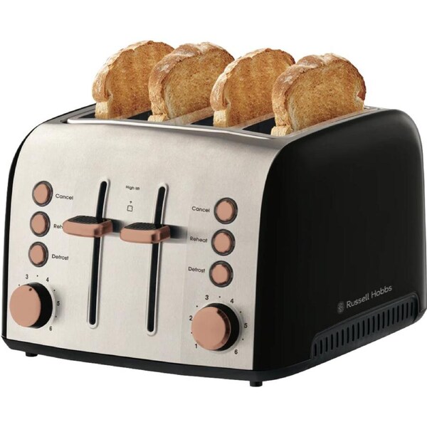 Russell Hobbs 4 Slice Toaster - Kitchen Bread Toasting Browning Machine - Wide Slots Defrost
