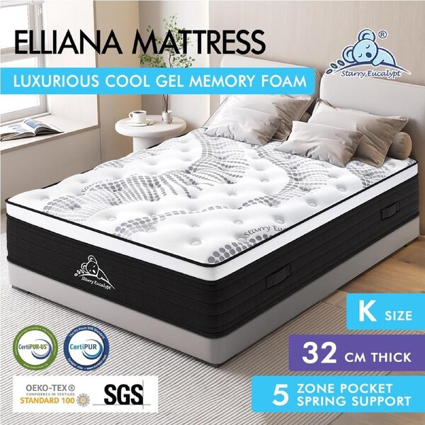 STARRY EUCALYPT Mattress Pocket Spring Cool Gel Euro Top Queen Double 32CM King