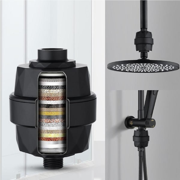 ACA 15 Stage Shower Head Water Filter Hard Water to Remove Chlorine & Fluoride Black