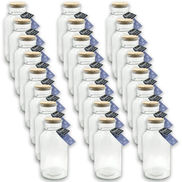 24PK Glass & Co Courtney Push Cork Lid Round Storage Bottle Jar 1150ml Clear