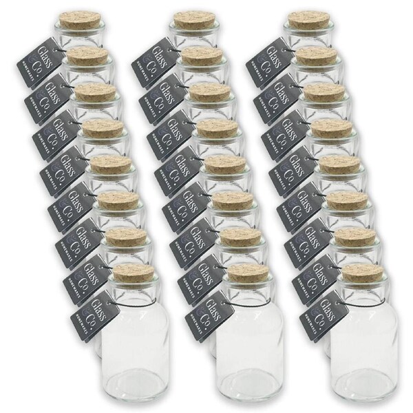 24PK Glass & Co Courtney Push Cork Lid Round Storage Bottle Jar 150ml Clear