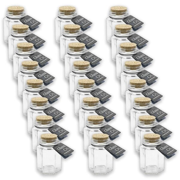 24PK Glass & Co Courtney Push Cork Lid Hexagon Storage Bottle Jar 120ml Clear