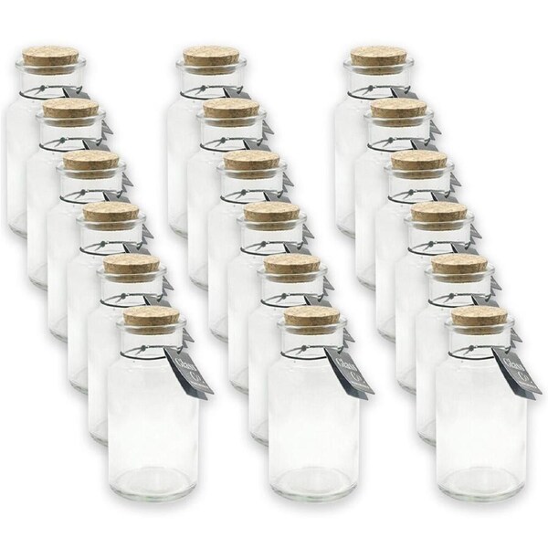 18PK Glass & Co Courtney Push Cork Lid Round Storage Bottle Jar 290ml Clear