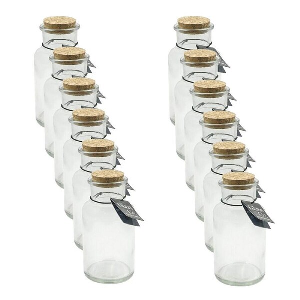 12PK Glass & Co Courtney Push Cork Lid Round Storage Bottle Jar 570ml Clear