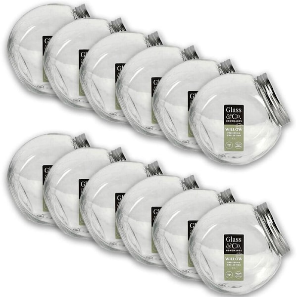 12PK Glass & Co Willow Preserving Tilt Silver Screw Lid Storage Jar 2.2L Clear