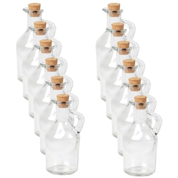 12PK Glass & Co Mini Round Push Cork Lid Storage Bottle Jug 175ml Clear