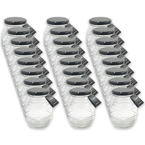 24PK Glass & Co Cleo Ribbed Small Round Screw Lid Jar 350ml Clear Assorted