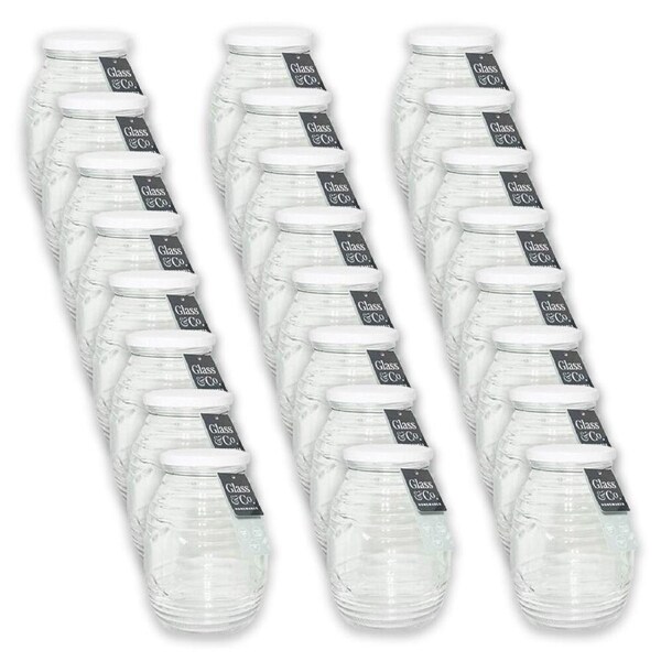 24PK Glass & Co Cleo Ribbed Large Round Screw Lid Jar 750ml Clear Assorted