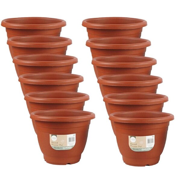 12PK Antheia Round Outdoor Garden Plastic Planter Pot 25.5x20cm Assorted