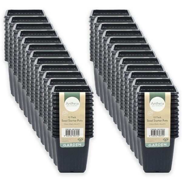 24x 12pc Antheia Small Square Soft Seed Starter Pots Pack 7.6x8cm Black