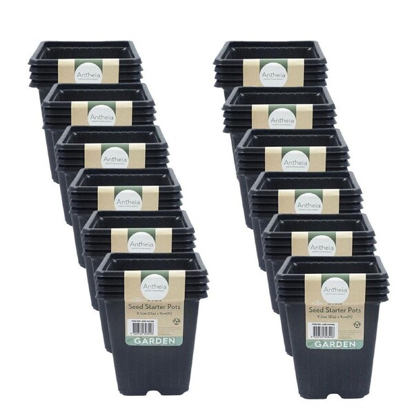 12x 4pc Antheia Large Square Soft Seed Starter Pots Pack 9.5x9cm Black