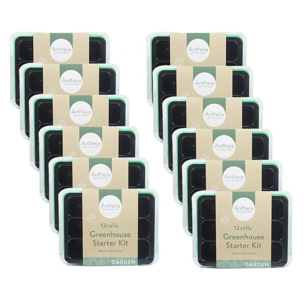 12PK Antheia 12 Cell Greenhouse Gardening Starter Kit 18.5x14cm Green/Black