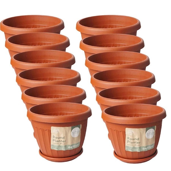 12PK Antheia Round Outdoor Garden Planter Pot w/ Saucer 20.5x15cm Assorted