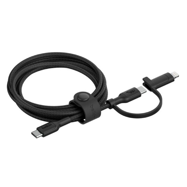 Belkin Boostcharge Pro 2-In-1 Cable With Usb-C And Lightning Connector - Black