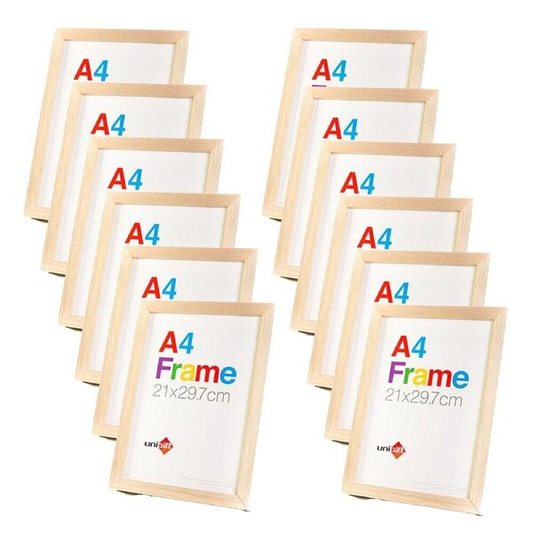 12PK Unigift Wooden/Glass Poster Picture Photo Frame 21x29.7cm Natural