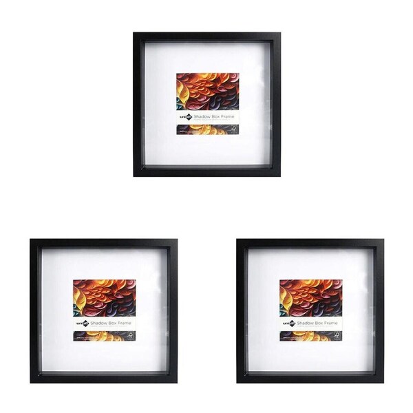 3PK Unigift Shadow Box Wooden/Glass Picture Photo Frame 30x30cm/15x15cm Black