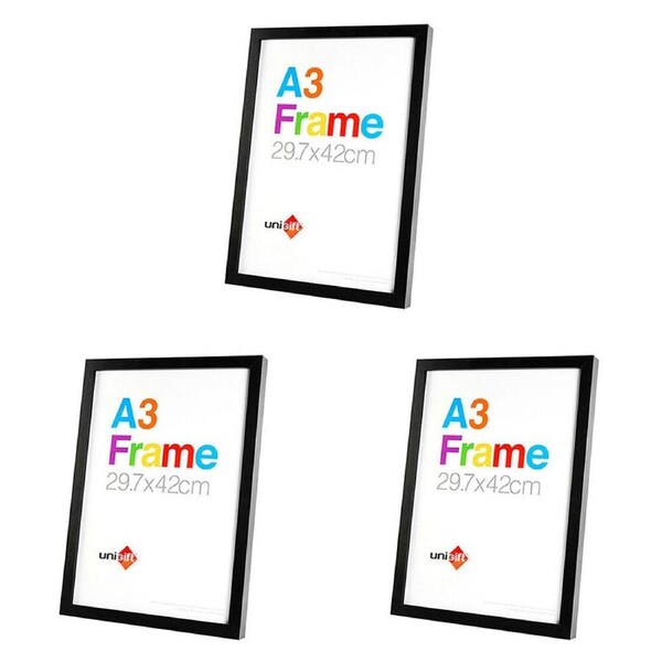 3PK Unigift A3 Wooden/Glass Poster Picture Photo Frame 29.7x42cm Black
