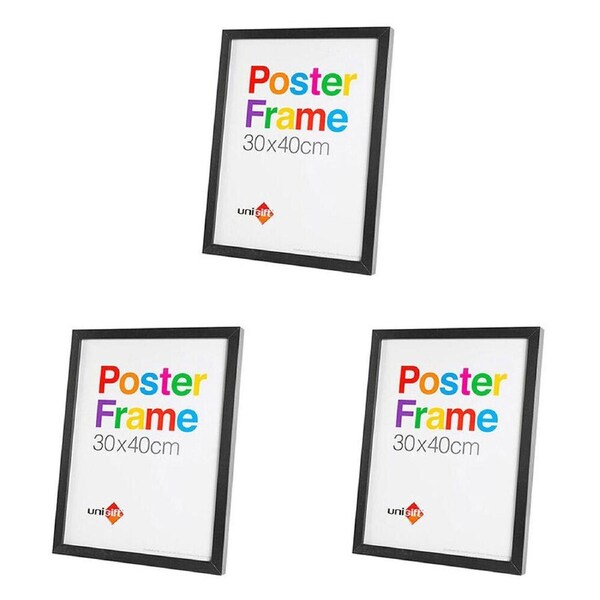 3PK Unigift Wooden/Glass Hanging Poster Picture Photo Frame 30x40cm Black