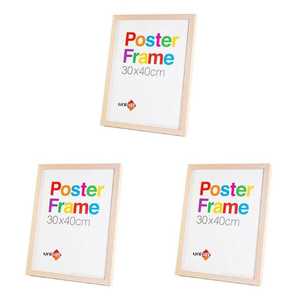 3PK Unigift Wooden/Glass Hanging Poster Picture Photo Frame 30x40cm Natural