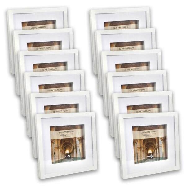 12PK Unigift 3D Wooden/Glass Picture Photo Frame 22x22cm/15x15cm White