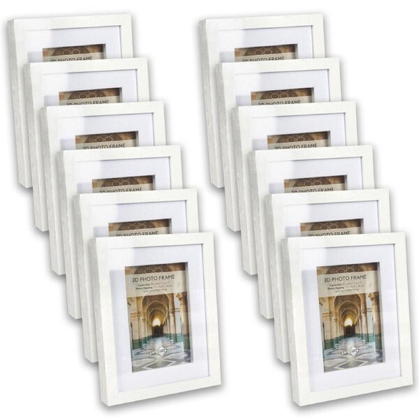 12PK Unigift 3D Wooden/Glass Hanging Picture Photo Frame 15x20/10x15cm White
