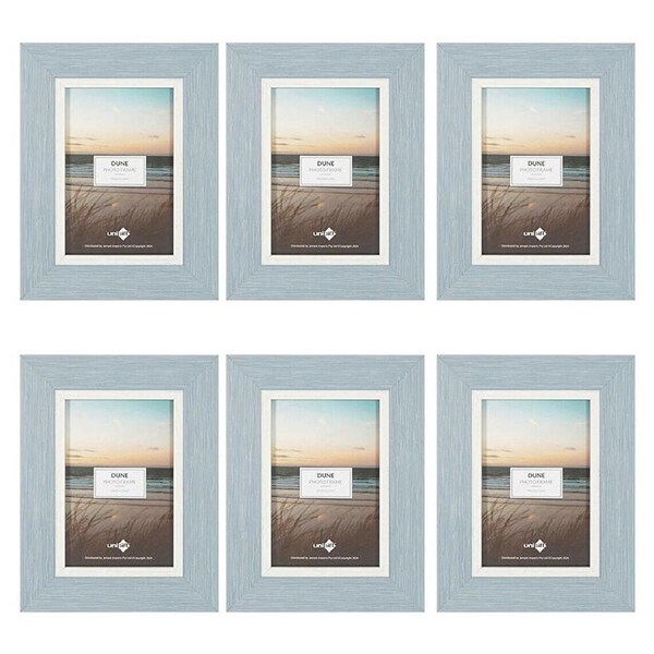 6PK Unigift Dune Glass Home Decor Picture Photo Frame 10x15cm Blue & White
