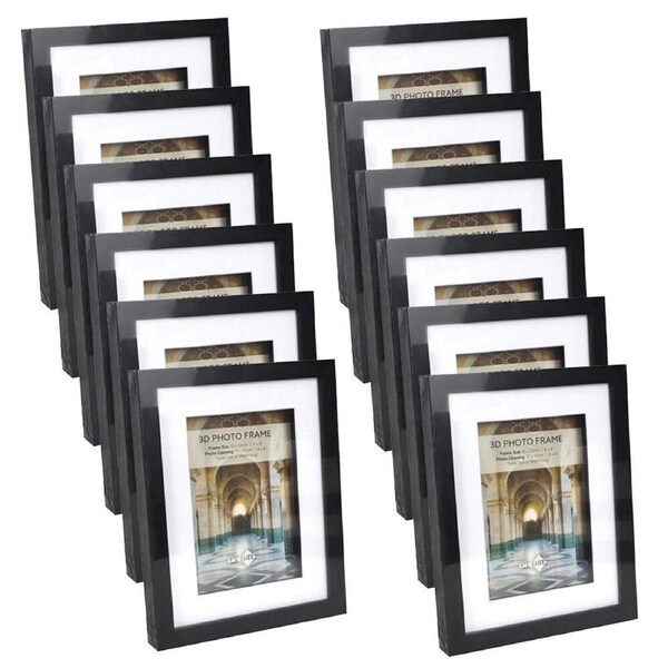 12PK Unigift 3D Wooden/Glass Hanging Picture Photo Frame 15x20/10x15cm Black