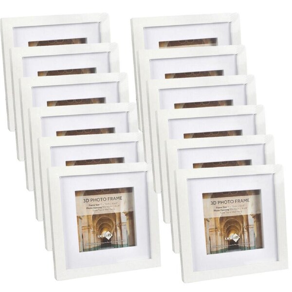 12PK Unigift 3D Wooden/Glass Picture Photo Frame 15x15cm/10x10cm White