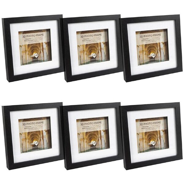 6PK Unigift 3D Wooden/Glass Picture Photo Frame 15x15cm/10x10cm Black