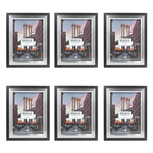 6PK Unigift Brooklyn Wooden/Glass Picture Photo Frame 15x20cm Black/Silver