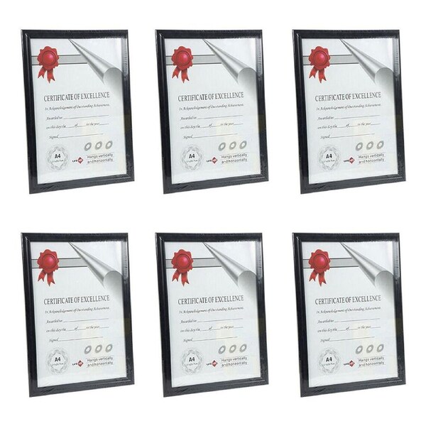 6PK Unigift Certificate Glass Picture Photo Frame A4 21x29.7cm Black/Black