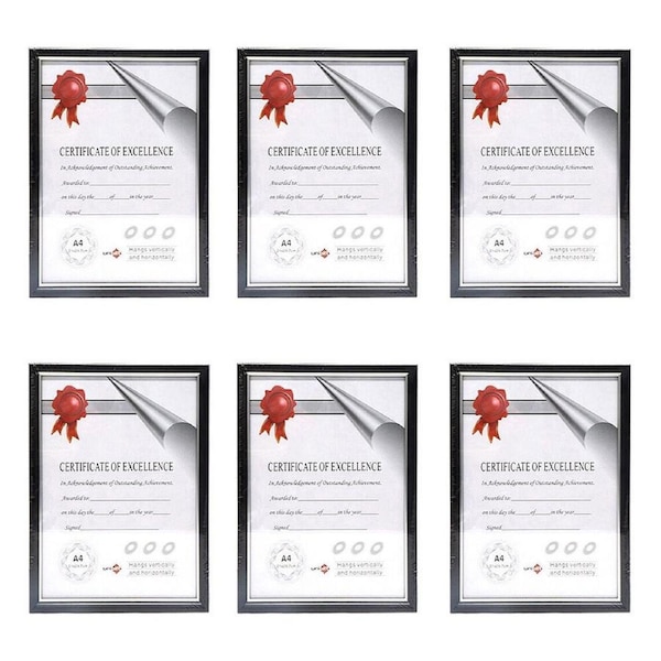 6PK Unigift Certificate Glass Picture Photo Frame A4 21x29.7cm Black/Silver