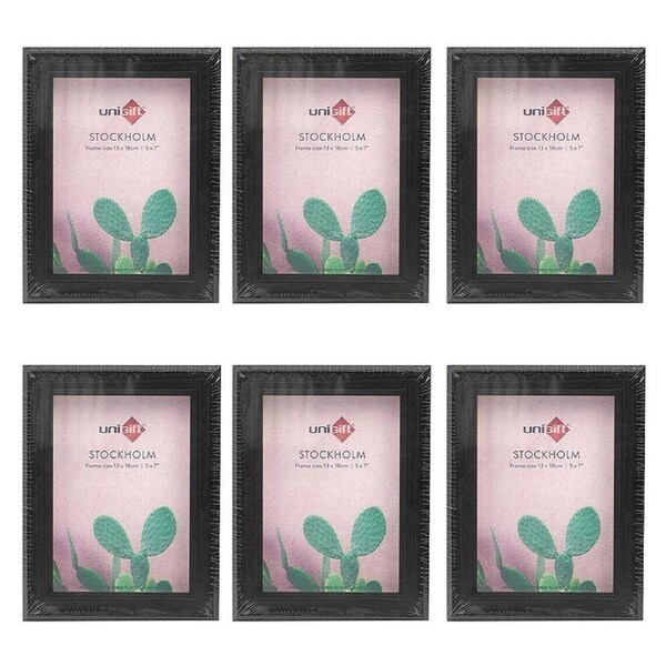 6PK Unigift Stockholm Wooden/Glass Picture Photo Frame 5x7in 13x18cm Black