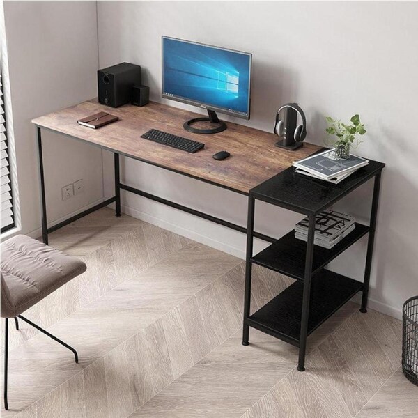 Computer Table Desk Book Storage Student Study Home Office Workstation Vintage Oak Finish 120x60cm