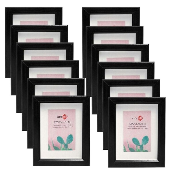 12PK Unigift Stockholm Wooden/Glass Picture Photo Frame 6x8in 15x20cm Black