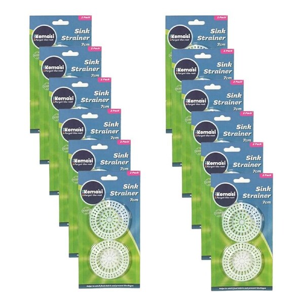 12x 2pc Kemasi Kitchen/Bathroom Sink/Drain Cover Strainer Set 7cm White