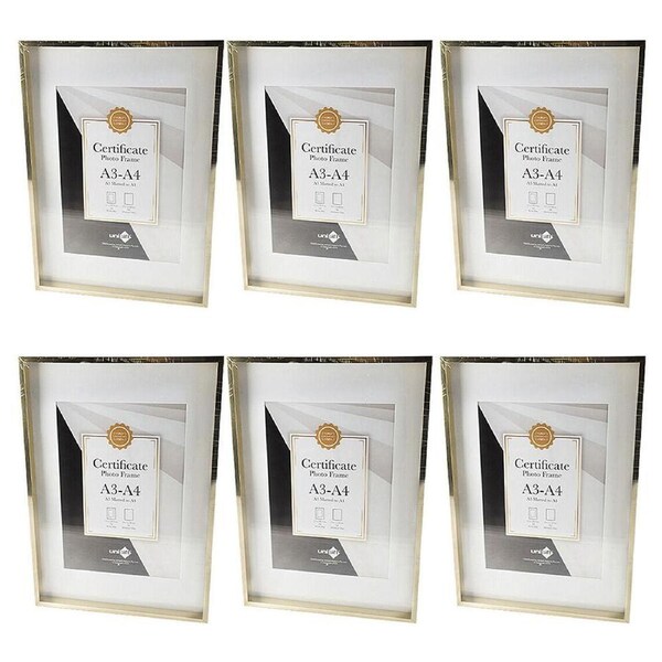 6PK Unigift Metallic Certificate Glass Picture Photo Frame A3/A4 Gold