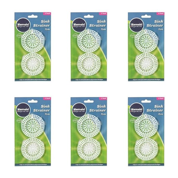 6x 2pc Kemasi Kitchen/Bathroom Sink/Drain Cover Strainer Set 7cm White