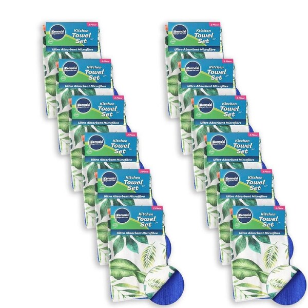 12x 2pc Kemasi Floral Design Absorbent Microfibre Kitchen Towel Set Assorted