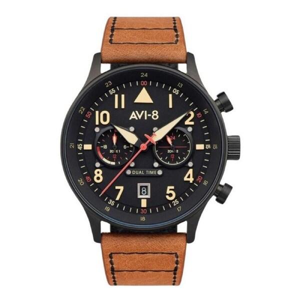 AVI-8 Hawker Hurricane Carey Dual Time Debden Black Dial Quartz AV-4088-03 Mens Watch 50M