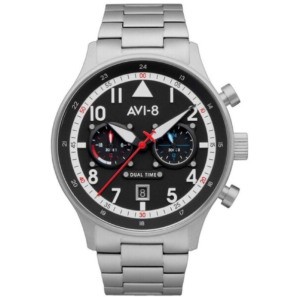AVI-8 Hawker Hurricane Carey Dual Time Rangoon Black Dial Quartz AV-4088-11 Mens Watch 50M