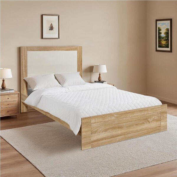 ACA Bed Frame Single Size with Headboard Wooden Base Timber Platform Light Wood&White